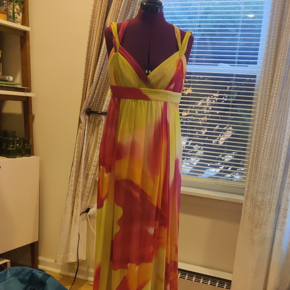 Vibrant Green and Pink Maxi Dress